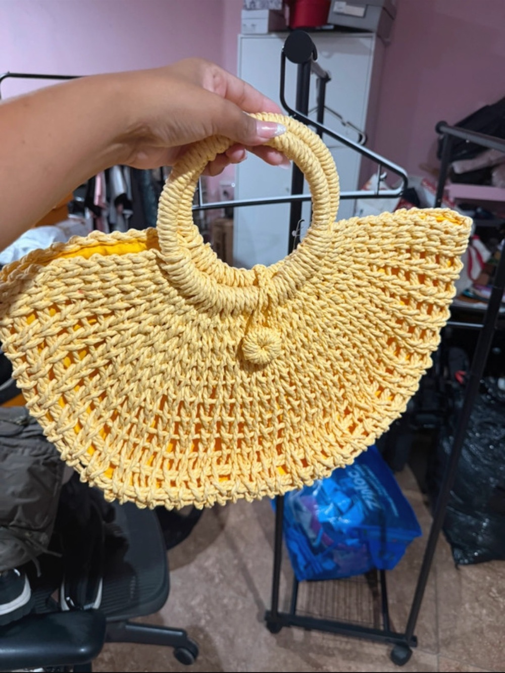 SHEIN Yellow Crochet Round-Handle Tote